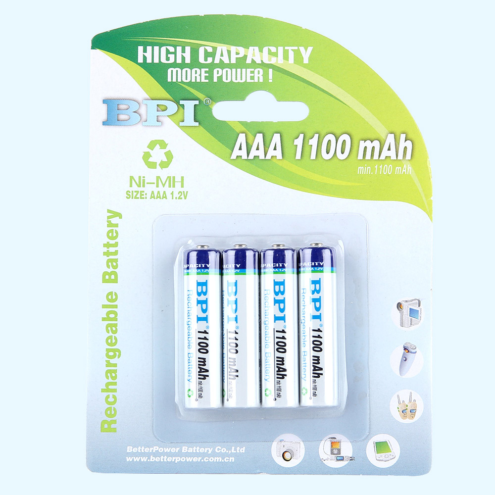 BPI跨境電商用1100mAh 1.2V高容量鎳氫7號可充電電池低內(nèi)阻AAA電池,用于搖控器、兒童玩具、無限鼠鍵套